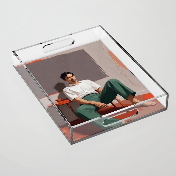 Dolce Far Niente, The sweetness of doing nothing, man sitting idle living in the moment, slow living calm peace of mind, positivity mindset slow down Acrylic Tray Gallery Image 1