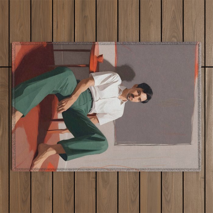 Dolce Far Niente, The sweetness of doing nothing, man sitting idle living in the moment, slow living calm peace of mind, positivity mindset slow down Outdoor Rug Gallery Image 1