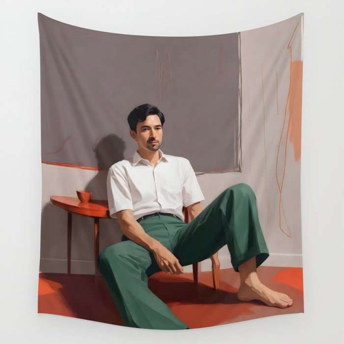 Dolce Far Niente, The sweetness of doing nothing, man sitting idle living in the moment, slow living calm peace of mind, positivity mindset slow down Wall Tapestry Gallery Image 1
