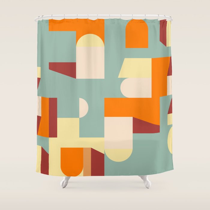 Crisp Air and Warmth - Abstract Geometric Art Shower Curtain Gallery Image 1