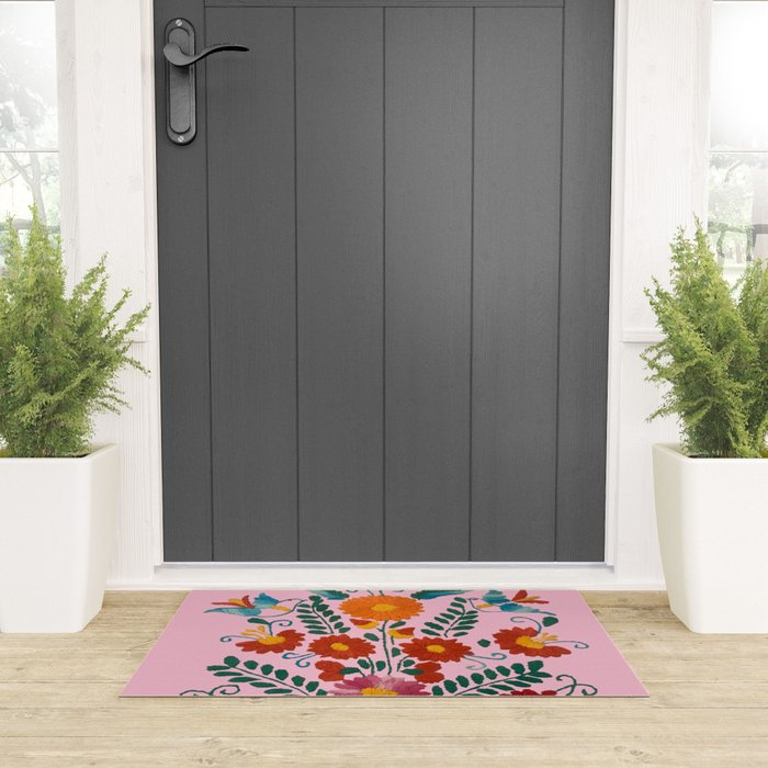 Mexican Blue Birds in Pink Welcome Mat Gallery Image 3