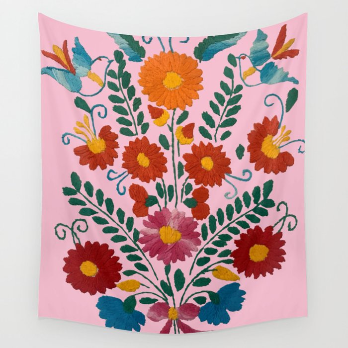 Mexican Blue Birds in Pink Wall Tapestry Gallery Image 4