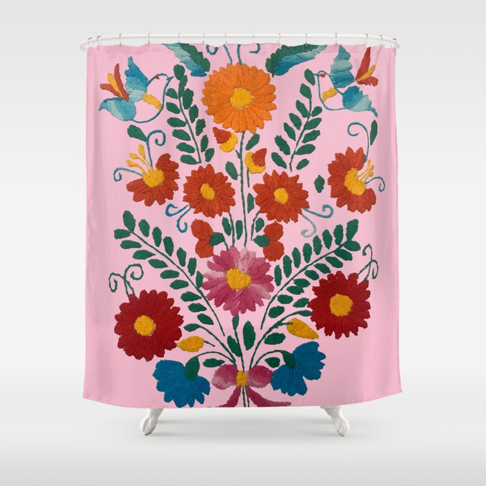 Mexican Blue Birds in Pink Shower Curtain Gallery Image 1
