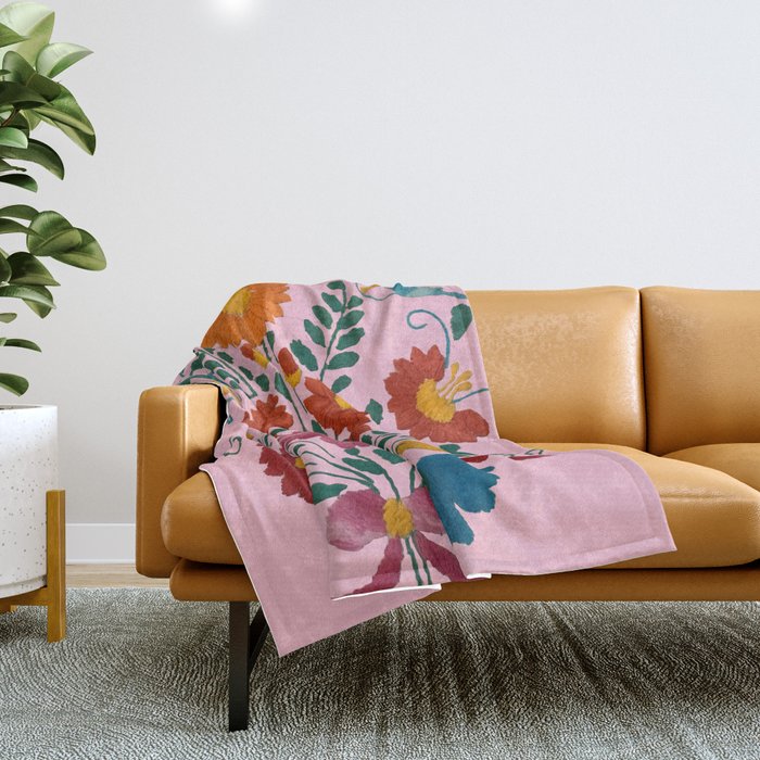 Mexican Blue Birds in Pink Throw Blanket Gallery Image 1
