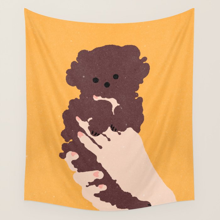 Cute puppy in arms Wall Tapestry Gallery Image 1