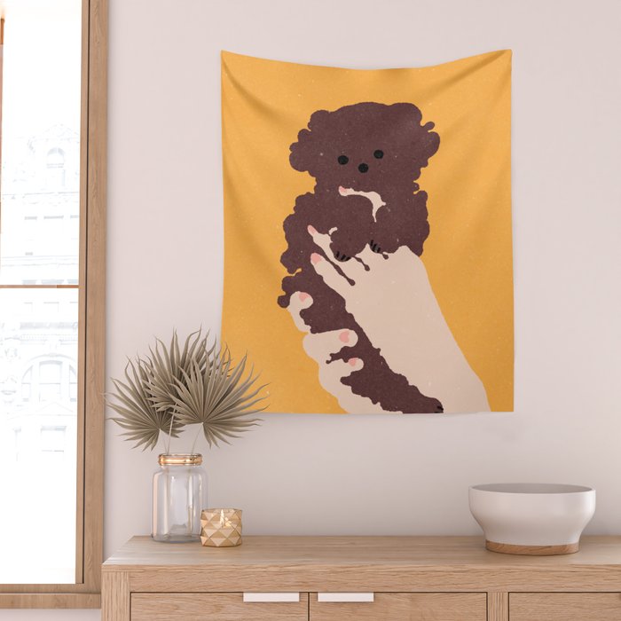 Cute puppy in arms Wall Tapestry Gallery Image 2