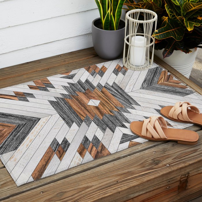 Urban Tribal Pattern No.8 - Aztec - Wood Outdoor Rug Gallery Image 2