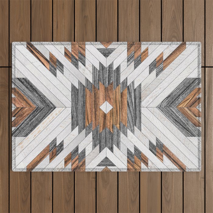 Urban Tribal Pattern No.8 - Aztec - Wood Outdoor Rug Gallery Image 1