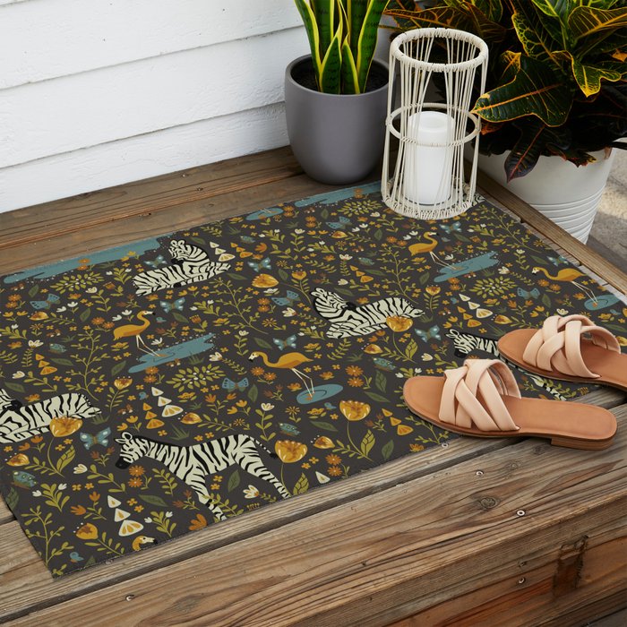 Zebras in Wild Fall Garden Outdoor Rug Gallery Image 2