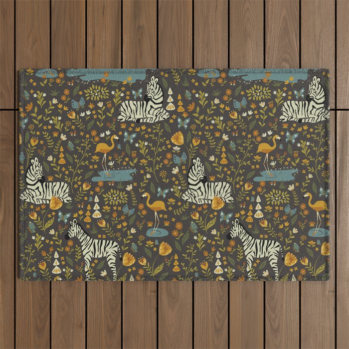 Zebras in Wild Fall Garden Outdoor Rug Gallery Image 1