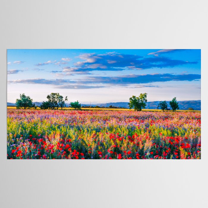 Red poppy field floral blossom landscape color photograph Tablecloth Gallery Image 2