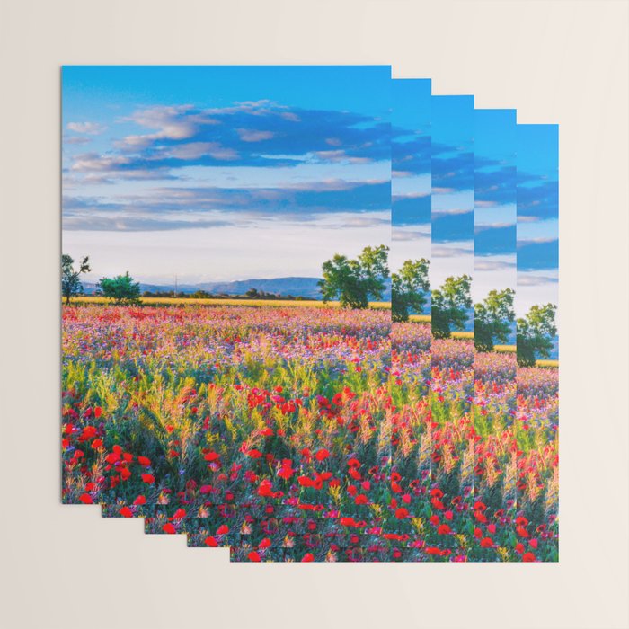 Red poppy field floral blossom landscape color photograph Wrapping Paper Gallery Image 3