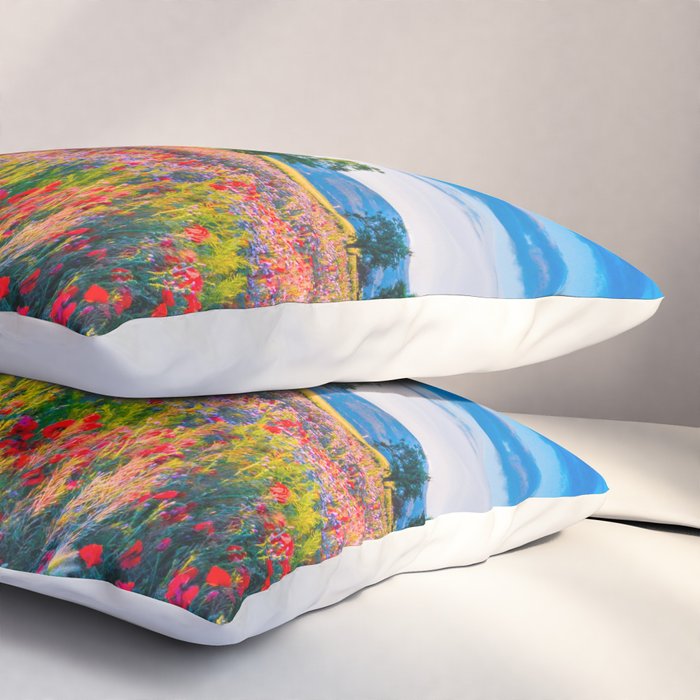 Red poppy field floral blossom landscape color photograph Pillow Sham Gallery Image 3