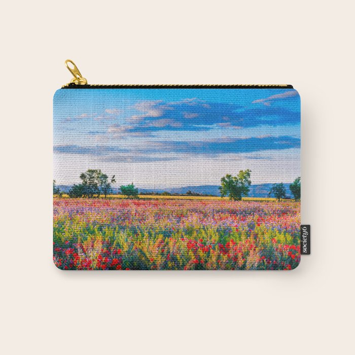 Red poppy field floral blossom landscape color photograph Carry All Pouch Gallery Image 1