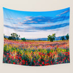 Red poppy field floral blossom landscape color photograph Wall Tapestry Gallery Image 4