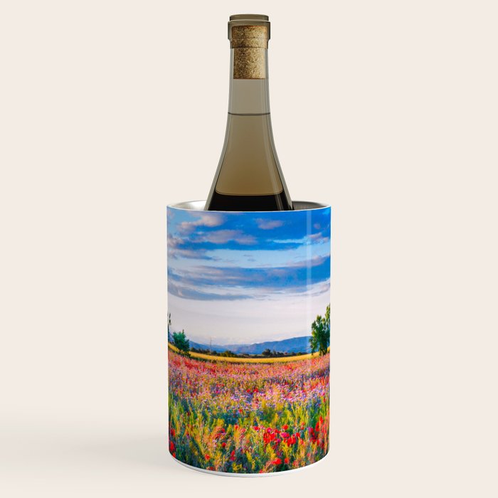 Red poppy field floral blossom landscape color photograph Wine Chiller Gallery Image 1