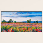 Red poppy field floral blossom landscape color photograph Desk Mat Gallery Image 3