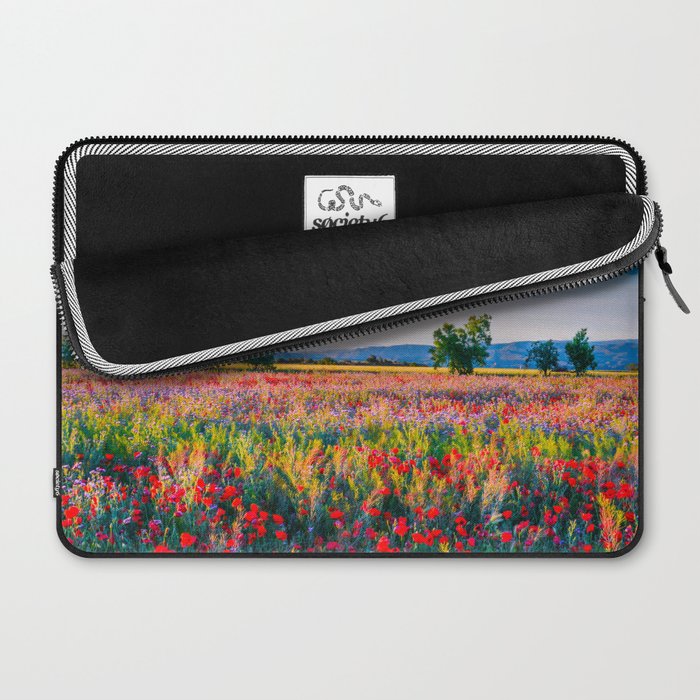 Red poppy field floral blossom landscape color photograph Laptop Sleeve Gallery Image 2