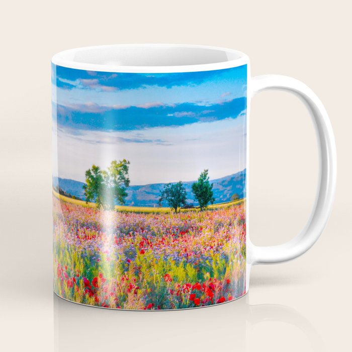 Red poppy field floral blossom landscape color photograph Coffee Mug Gallery Image 1