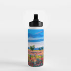 Red poppy field floral blossom landscape color photograph Water Bottle Gallery Image 2