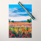Red poppy field floral blossom landscape color photograph Wrapping Paper Gallery Image 1