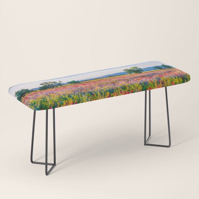 Red poppy field floral blossom landscape color photograph Bench Gallery Image 1