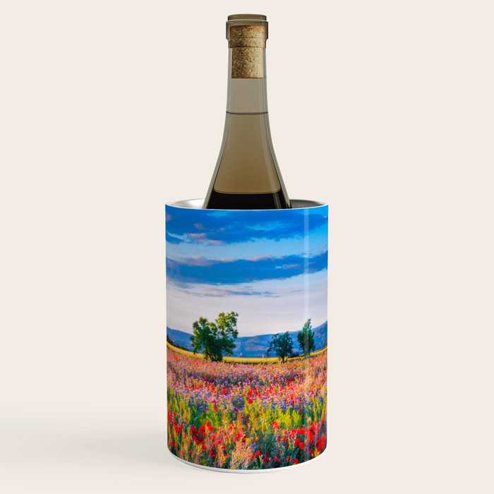 Red poppy field floral blossom landscape color photograph Wine Chiller Gallery Image 3