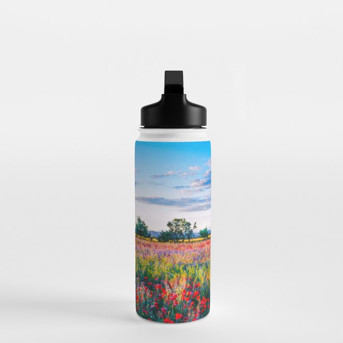Red poppy field floral blossom landscape color photograph Water Bottle Gallery Image 3