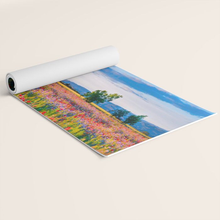 Red poppy field floral blossom landscape color photograph Yoga Mat Gallery Image 2