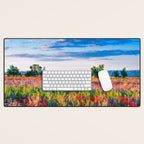 Red poppy field floral blossom landscape color photograph Desk Mat Gallery Image 1