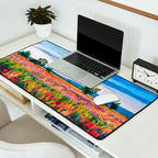 Red poppy field floral blossom landscape color photograph Desk Mat Gallery Image 2