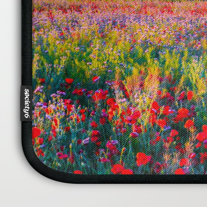 Red poppy field floral blossom landscape color photograph Laptop Sleeve Gallery Image 3
