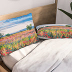Red poppy field floral blossom landscape color photograph Pillow Sham Gallery Image 2