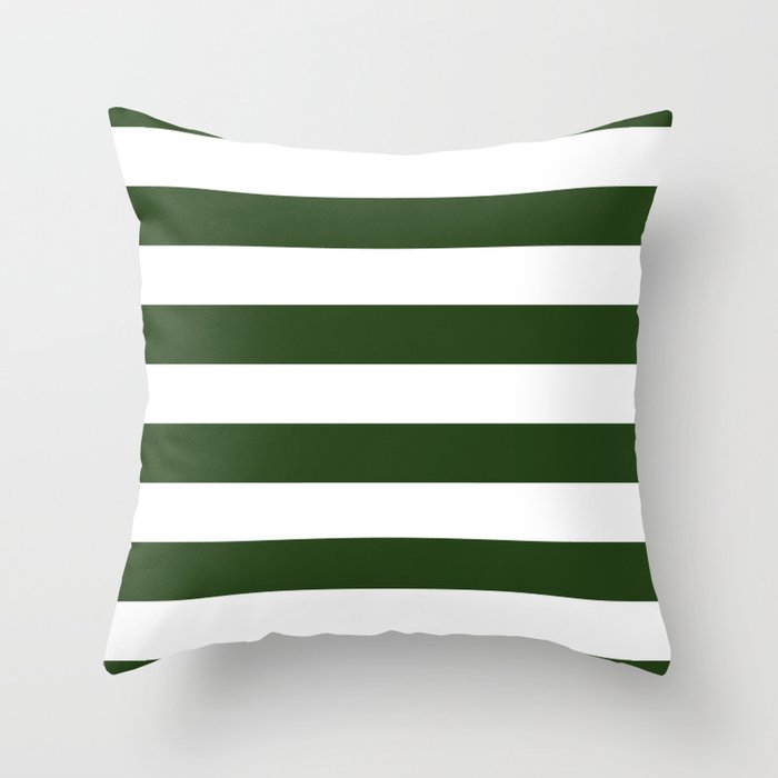 Large Dark Forest Green and White Cabana Tent Stripes Throw Pillow Gallery Image 6