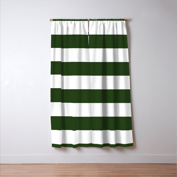 Large Dark Forest Green and White Cabana Tent Stripes Window Curtain Gallery Image 3