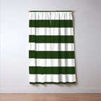 Large Dark Forest Green and White Cabana Tent Stripes Window Curtain Gallery Image 3