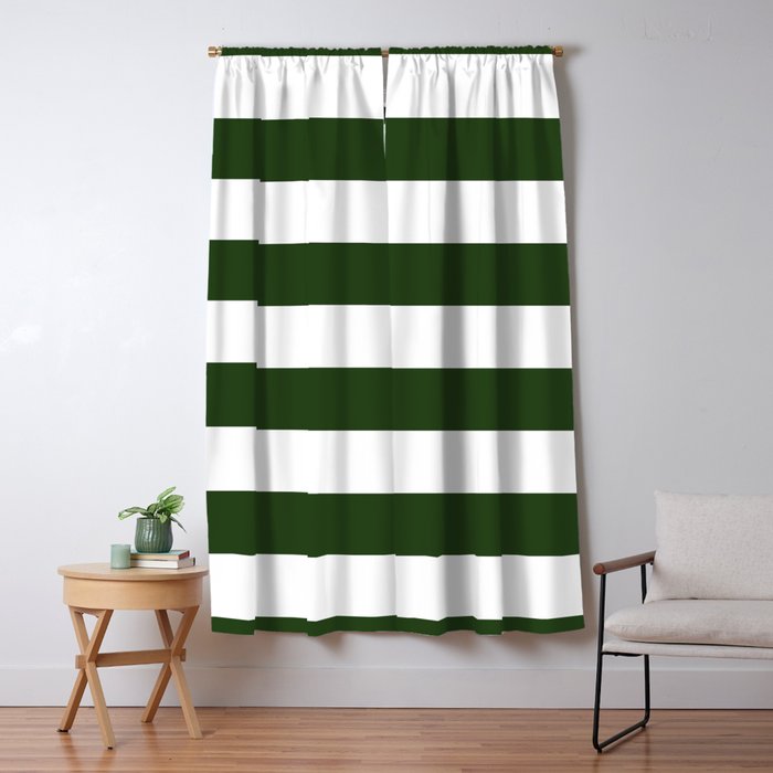 Large Dark Forest Green and White Cabana Tent Stripes Window Curtain Gallery Image 1