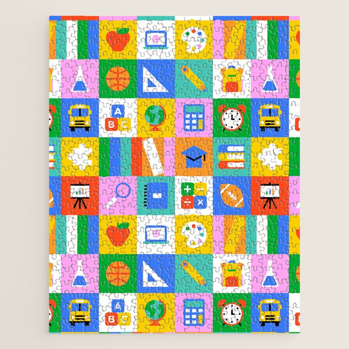 Colorful back to school geometric mosaic pattern Jigsaw Puzzle Gallery Image 1