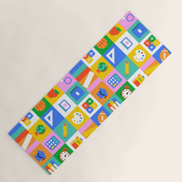 Colorful back to school geometric mosaic pattern Yoga Mat Gallery Image 1