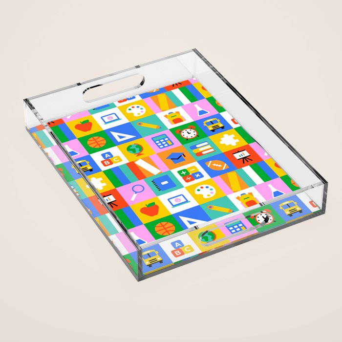 Colorful back to school geometric mosaic pattern Acrylic Tray Gallery Image 1