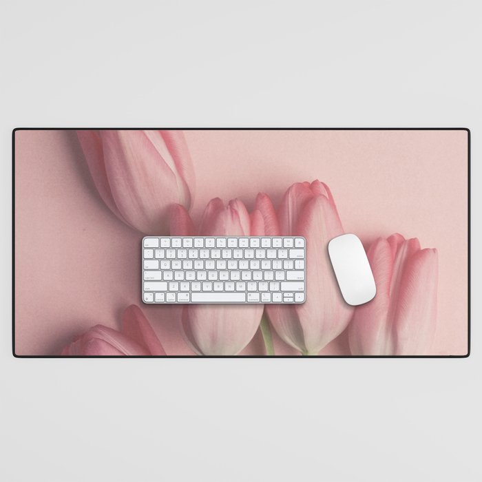 Pretty Pink Tulips spring still life flower photograph Desk Mat Gallery Image 1