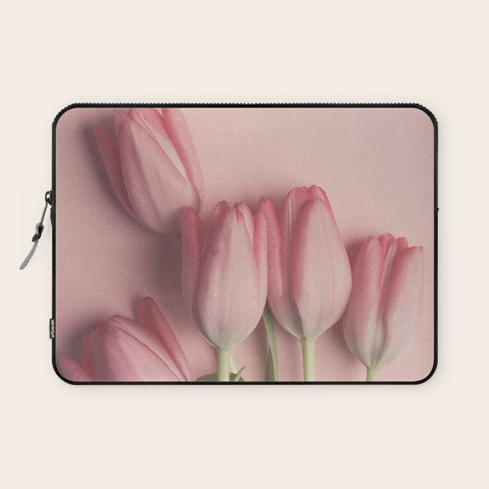 Pretty Pink Tulips spring still life flower photograph Laptop Sleeve Gallery Image 1