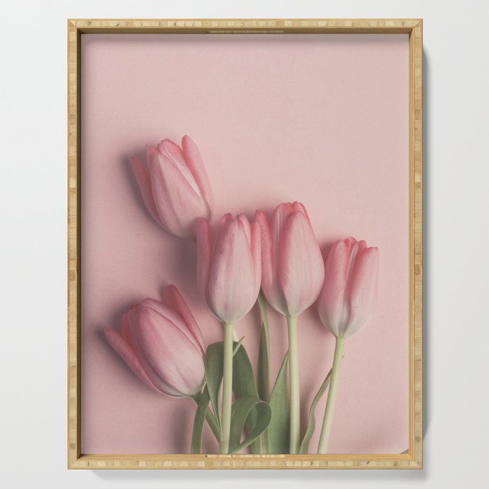 Pretty Pink Tulips spring still life flower photograph Serving Tray Gallery Image 1