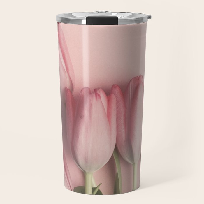 Pretty Pink Tulips spring still life flower photograph Travel Mug Gallery Image 1