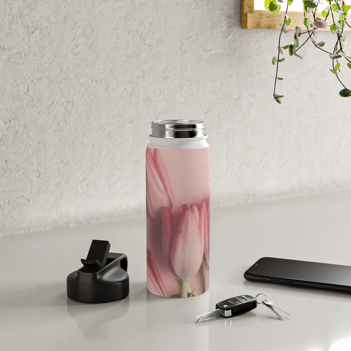 Pretty Pink Tulips spring still life flower photograph Water Bottle Gallery Image 4