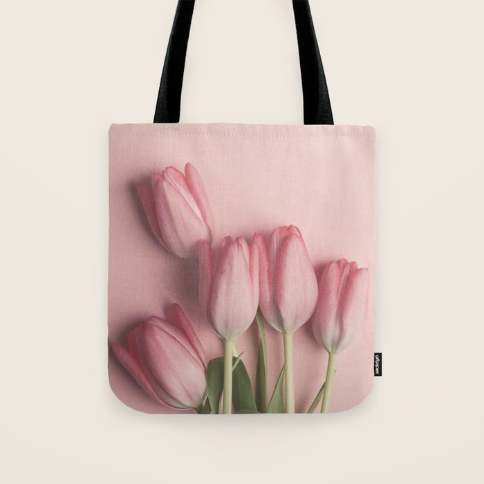 Pretty Pink Tulips spring still life flower photograph Tote Bag Gallery Image 1