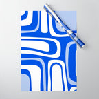Mid-Century Modern Palm Springs Abstract Pattern Royal Blue Light Blue and White Wrapping Paper Gallery Image 1
