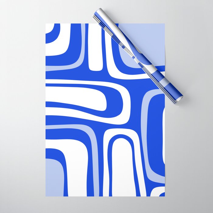 Mid-Century Modern Palm Springs Abstract Pattern Royal Blue Light Blue and White Wrapping Paper Gallery Image 1