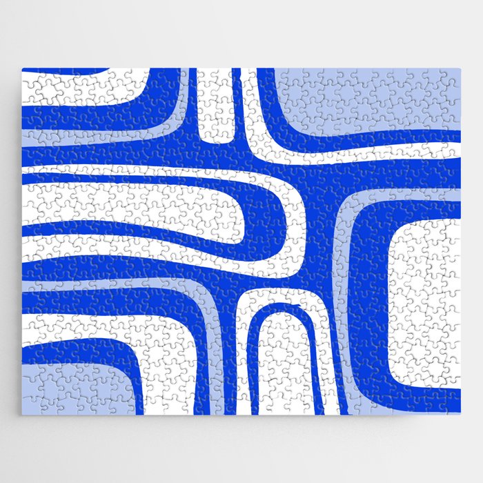 Mid-Century Modern Palm Springs Abstract Pattern Royal Blue Light Blue and White Jigsaw Puzzle Gallery Image 1