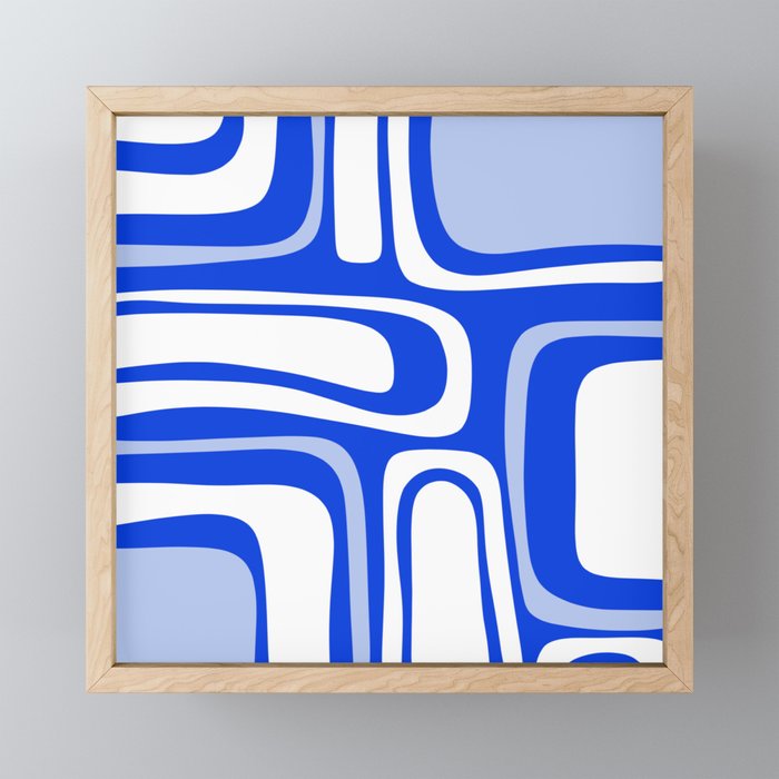 Mid-Century Modern Palm Springs Abstract Pattern Royal Blue Light Blue and White Mini Art Print Gallery Image 1